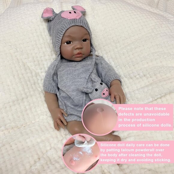🆕18Inch Dark Skin Full Body Silicone Realistic Reborn Baby Girl Real Life Dolls - Picture 7 of 11